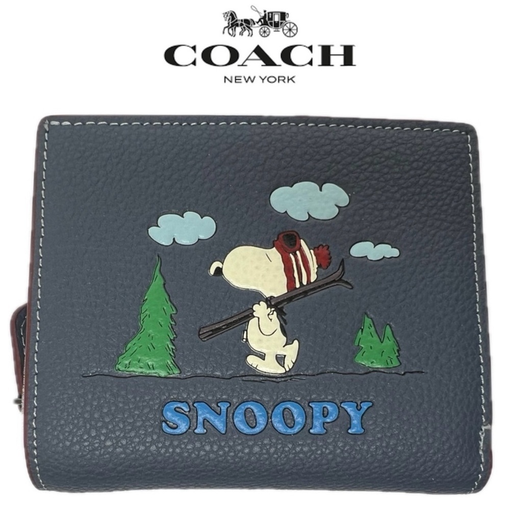 Coach Limited Edition Peanuts Leather Snap Wallet Snoopy Ski Motif New MSRP $218
